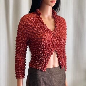 Vintage Y2K Magic Scarf Co Popcorn Button Up Cardigan Top Rust Orange One Size‎